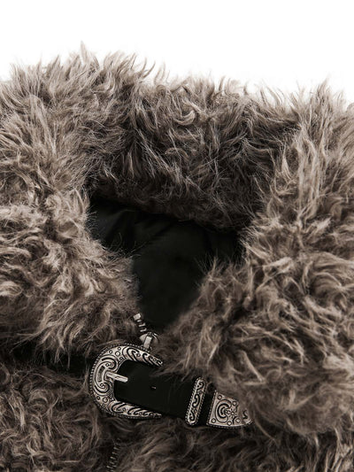 Metal leather button Faux Fur Jacket -2245
