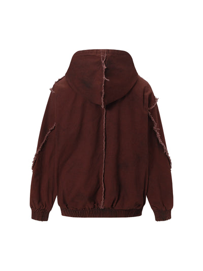 Washed Distressed Fur Hooded Jacket