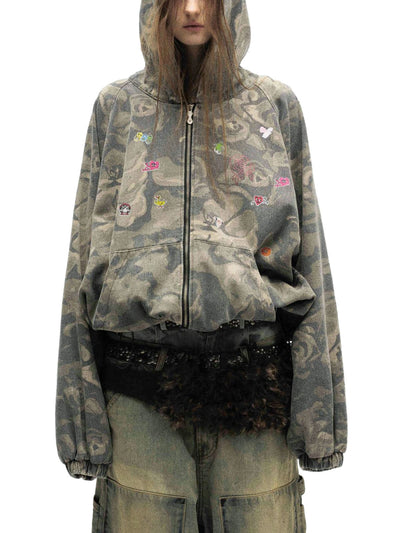 Graffiti Camouflage Patchwork Hooded Jacket