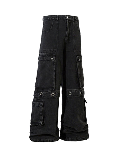 Grommet Design Multi-Pocket Cargo Jeans