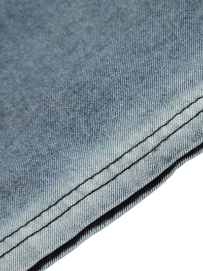 Retro Letter Embroidery Contrast Denim T-shirt