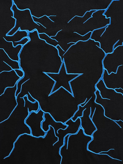 Heavy Embroidery Lightning Heart Print T-shirt