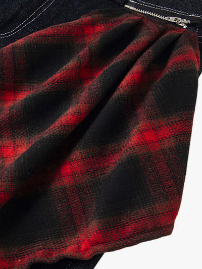 Retro Summer Plaid Stitching Jort