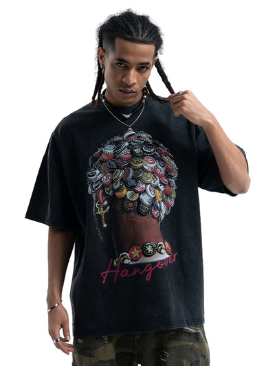Street Washed Portrait Print T-shirt