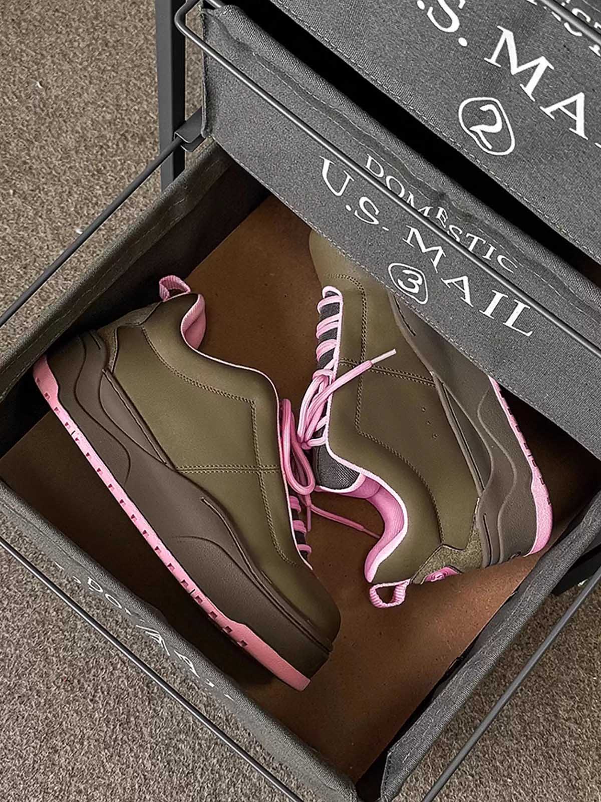 Retro Pink And Brown Thick-soled Casual Sneakers