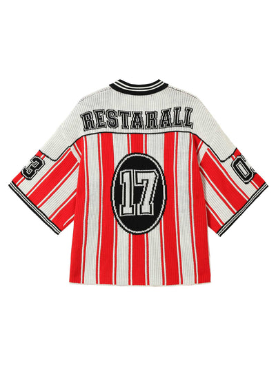 Vintage Striped Baseball Short-sleeved Knit Sweater - 2249