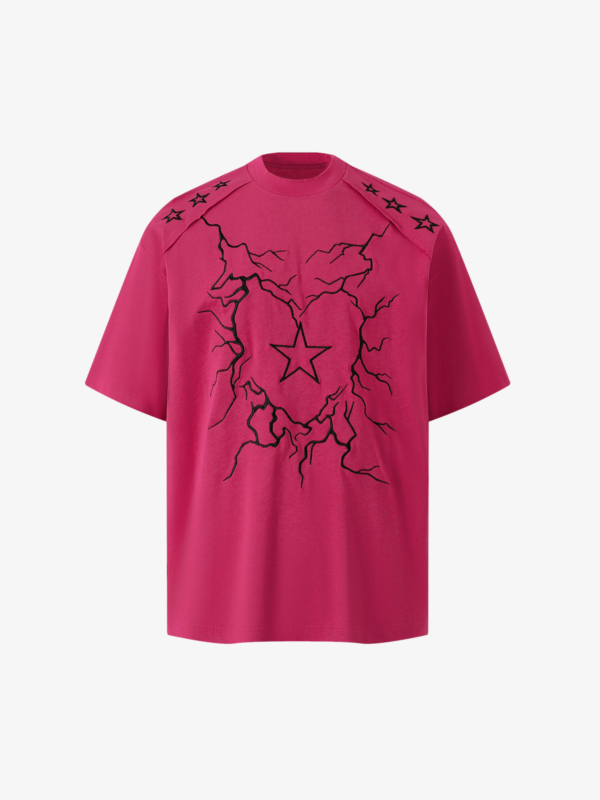 Heavy Embroidery Lightning Heart Print T-shirt