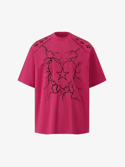 Heavy Embroidery Lightning Heart Print T-shirt