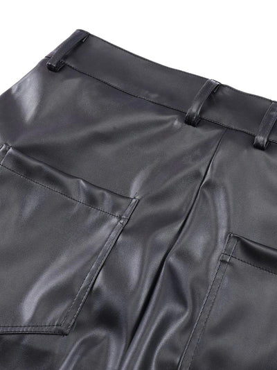 Punk Style Pleated Leather Pants - 2195