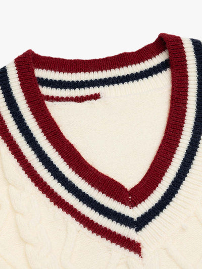 Jacquard Knitted  Embroidered V-neck Sweater
