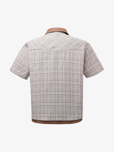 Faux Two-piece Pearl Button Plaid Short-sleeved Shirt
