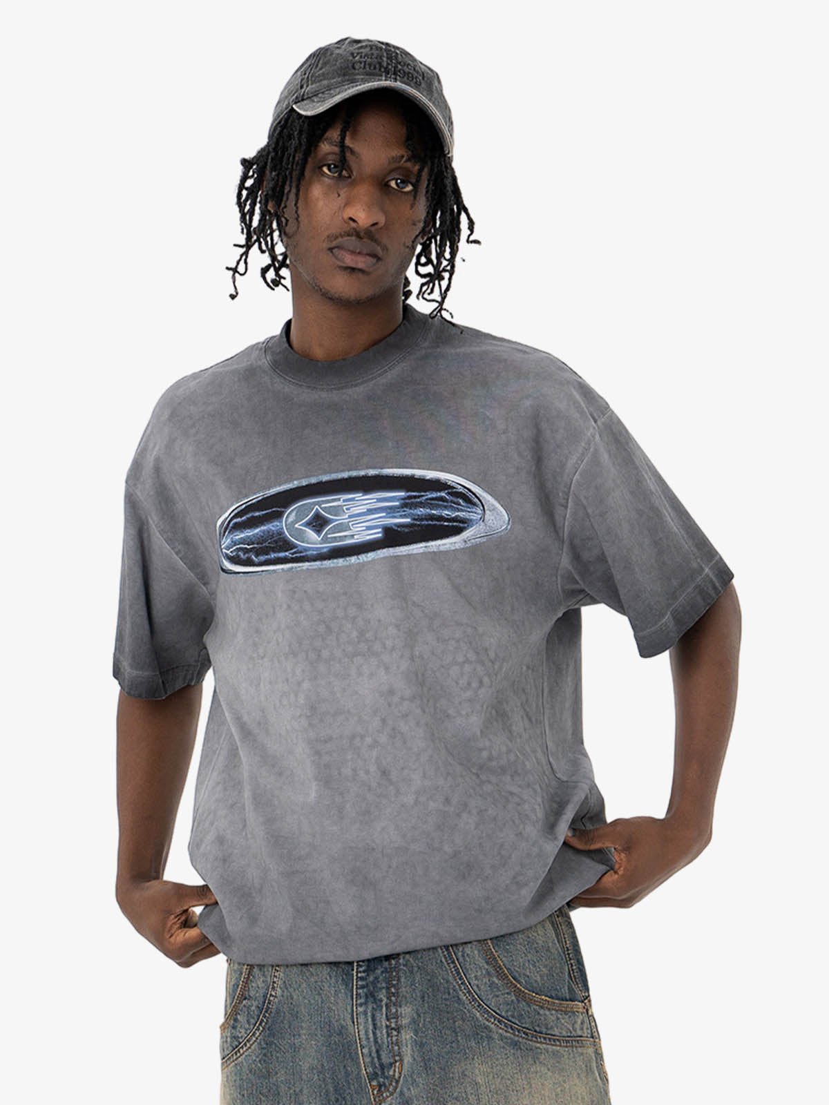 Washed Spray Color Graphic Round Neck T-shirt