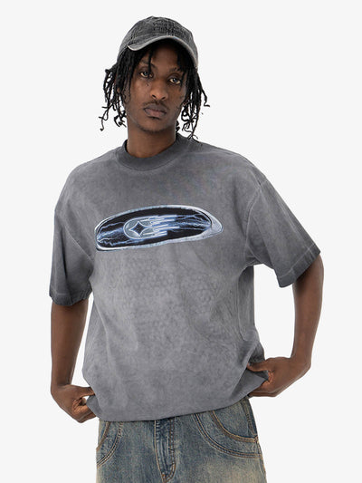 Washed Spray Color Graphic Round Neck T-shirt