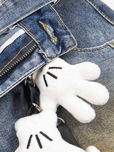 Washed Distressed Detachable Overalls Jeans