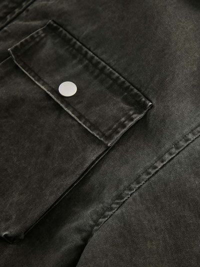Retro Washed Distressed Multi-Pocket Work Jacket