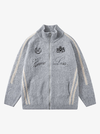 Colorblock Badge Embroidered Cardigan Sweater