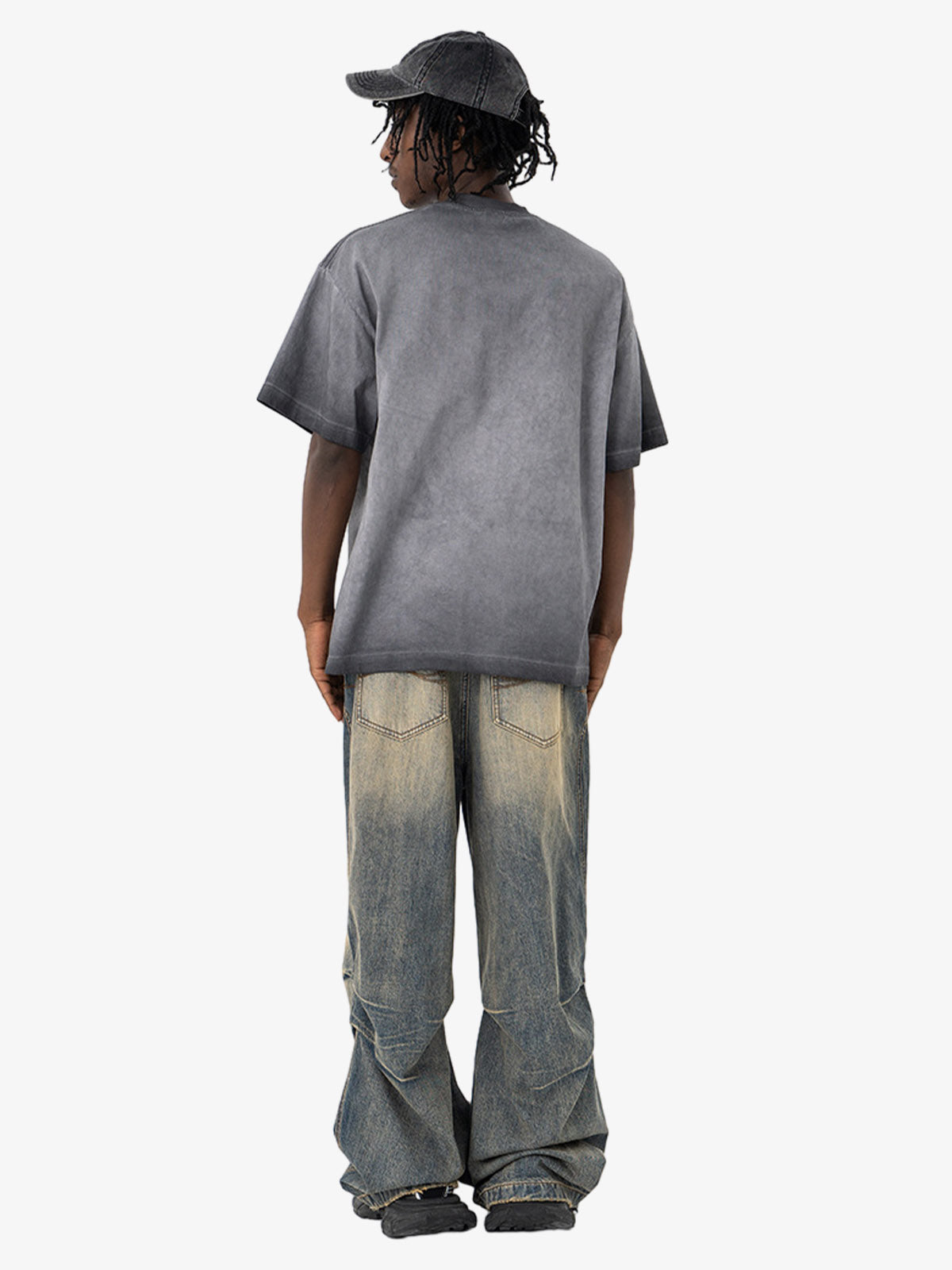 Washed Spray Color Graphic Round Neck T-shirt