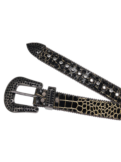 Punk Style Leather Hotflix  Rhinestone Belt