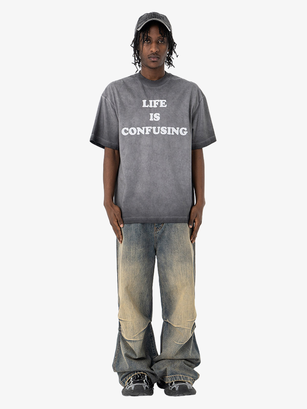 Washed Spray Color Gradient Letter Print T-shirt