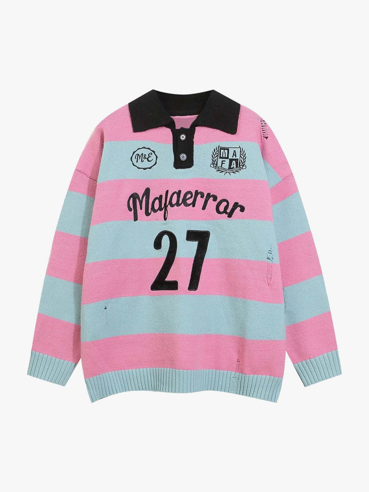 Letter Embroidery College Striped Sweater