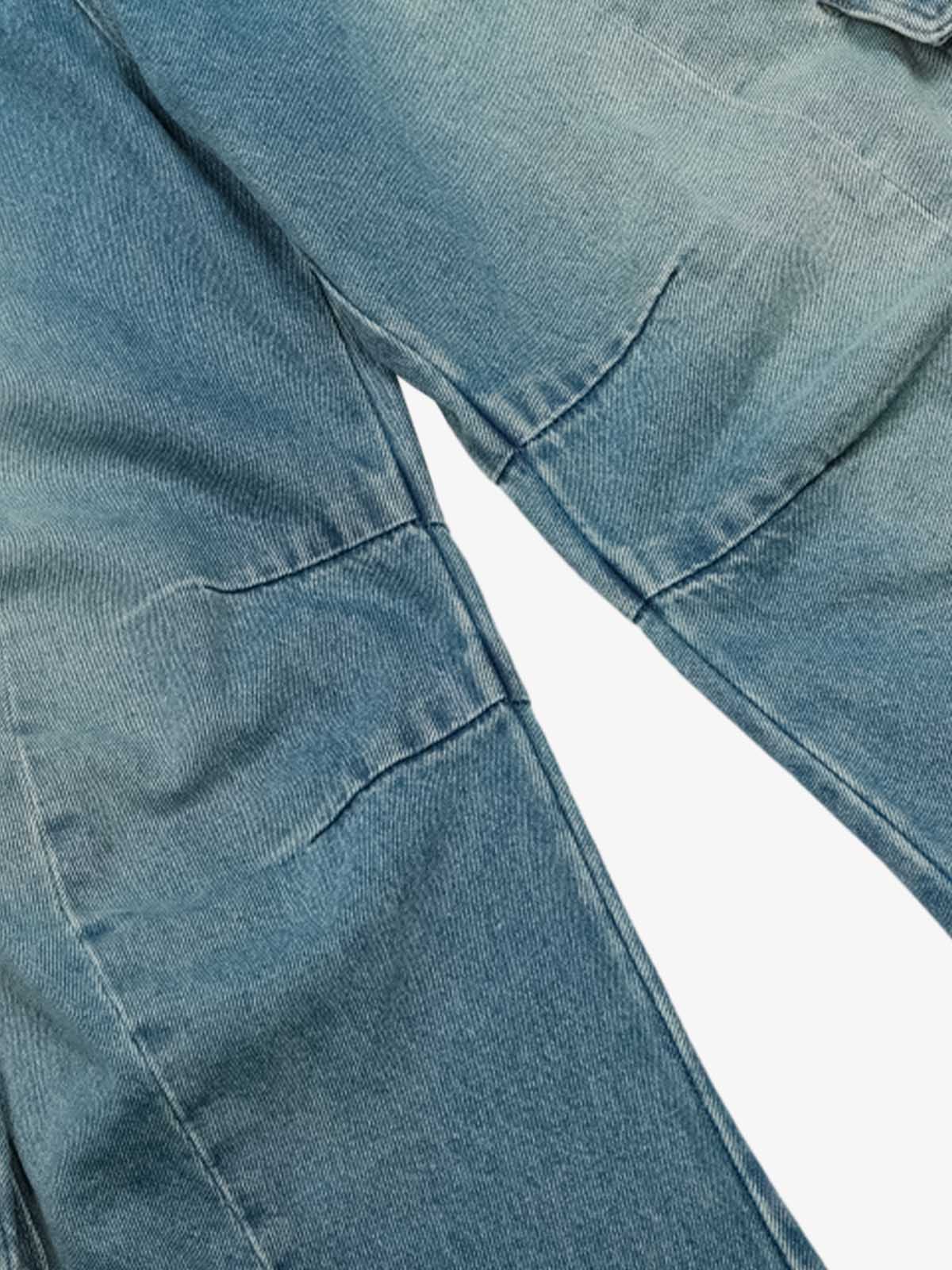 Distressed Washed Multi-Pocket Cargo Jeans