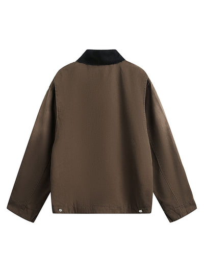 Washed Ripped Gradient Zip Up Work Jacket