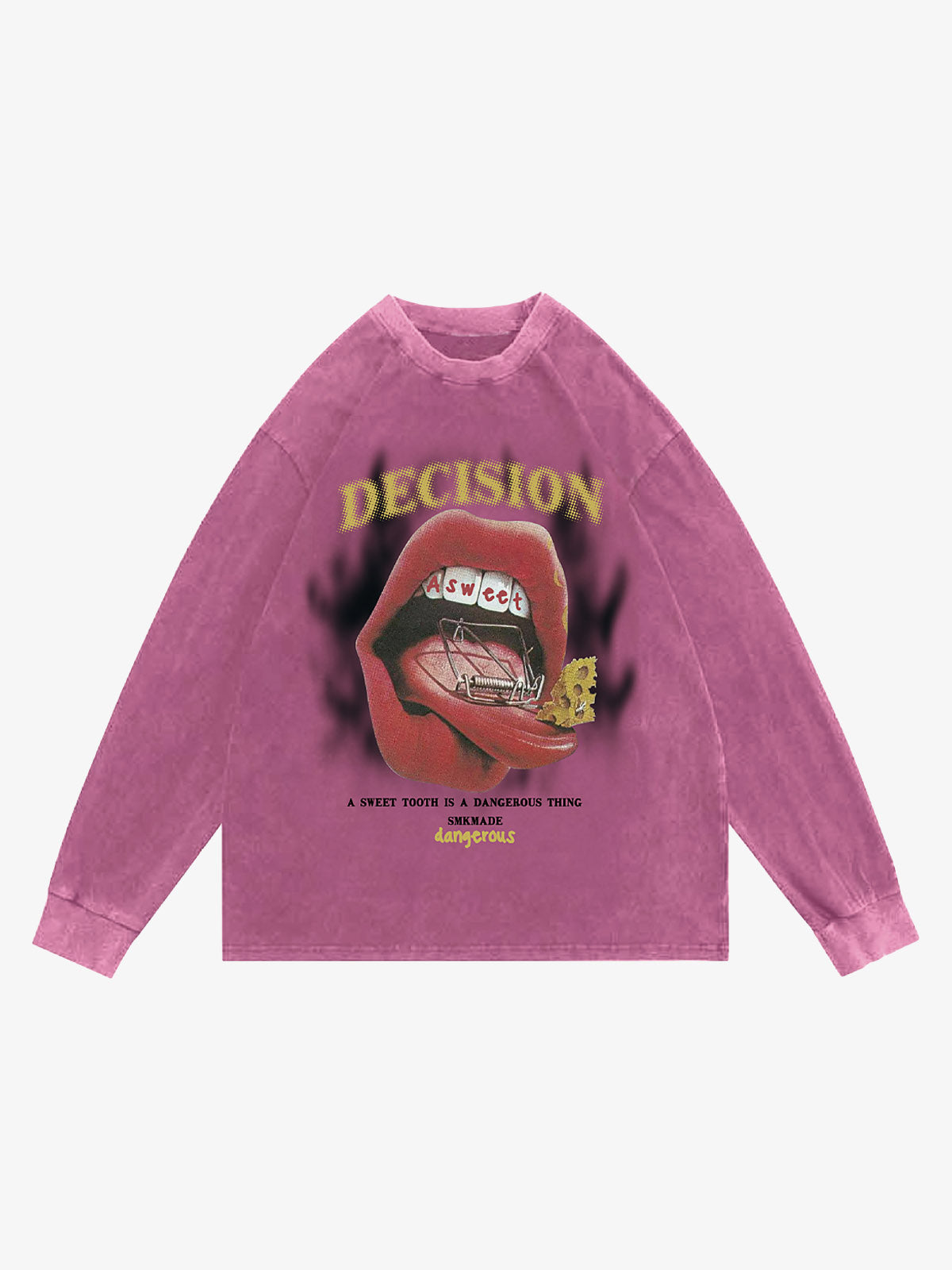 Graphic Creative Lip Print Washed Sweatshirt
