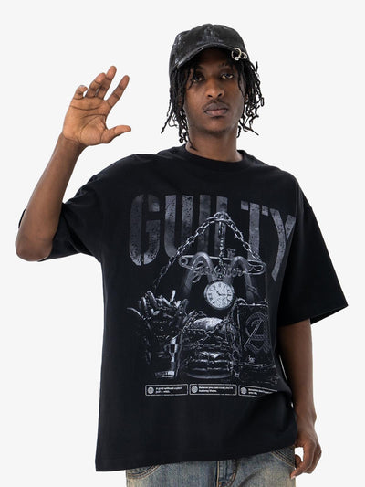 Vintage Chain Watch Print T-shirt