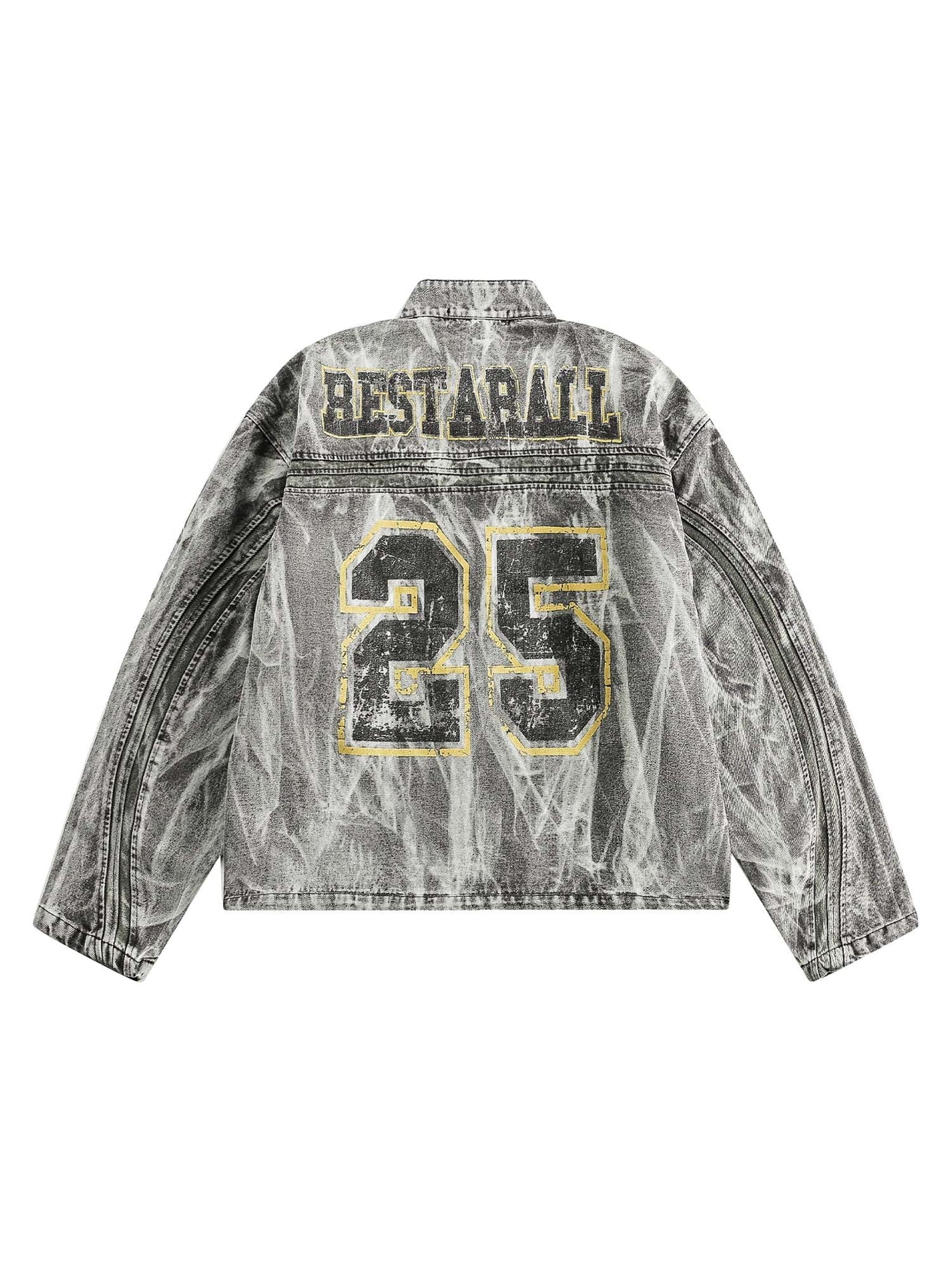 Hip-hop Distressed Washed Printed Denim Jacket - 2239