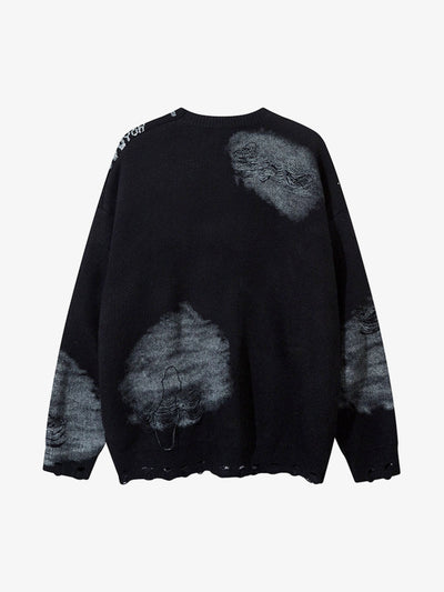Chain Jacquard Spray-Painted Hole Round Neck Sweater