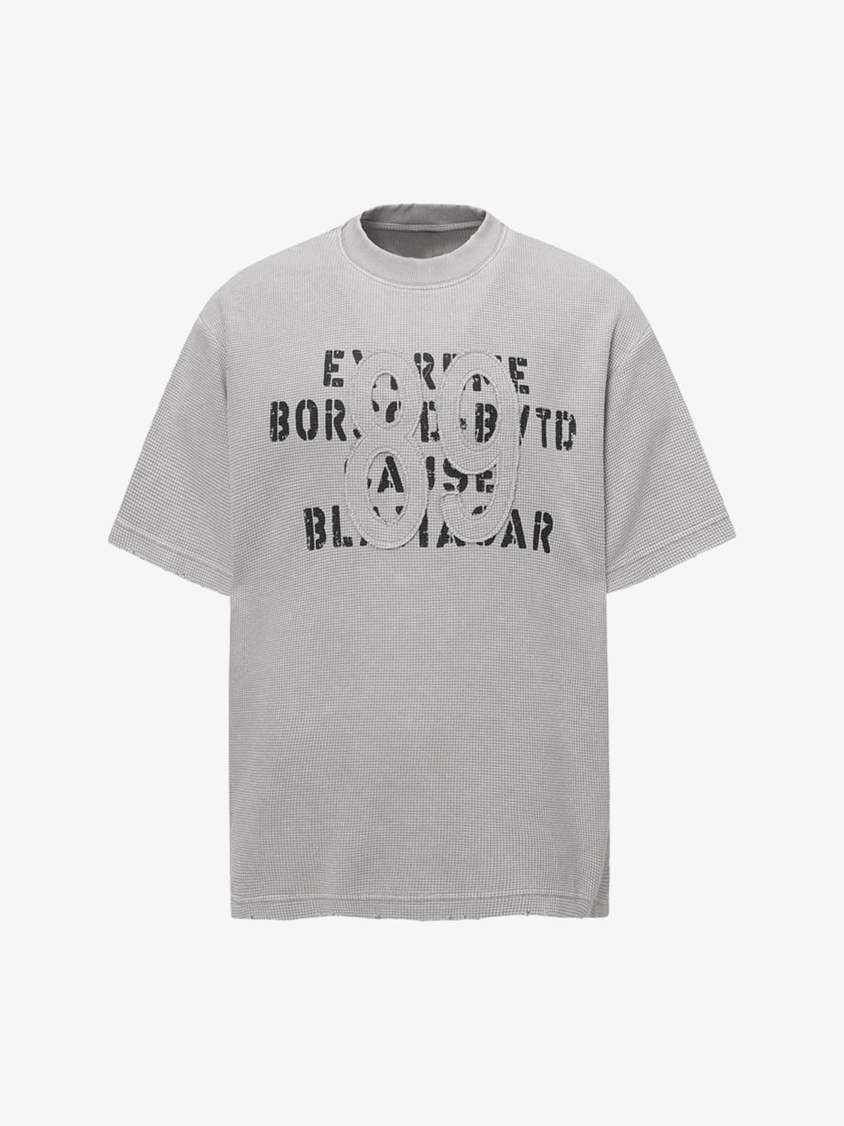 Washed Distressed Waffle Letter Print T-shirt