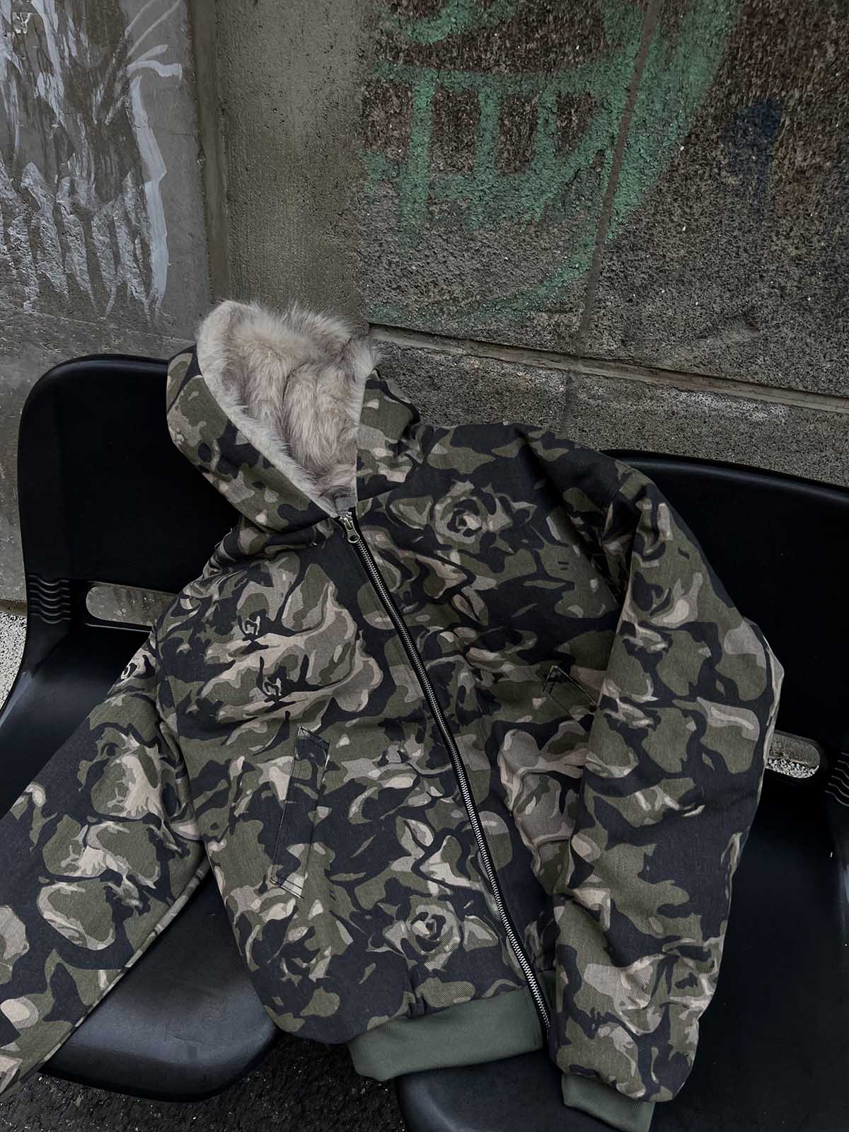 Camouflage Fur Hooded Jacket - 2353