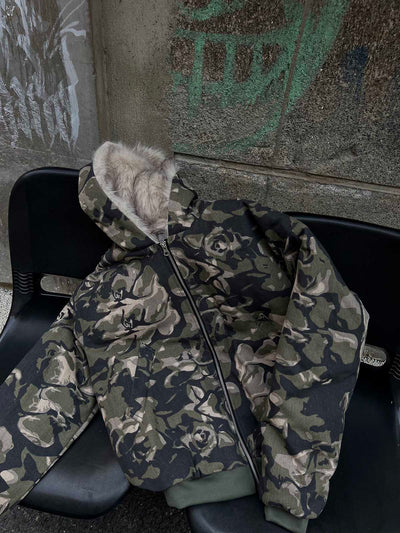 Camouflage Fur Hooded Jacket - 2353