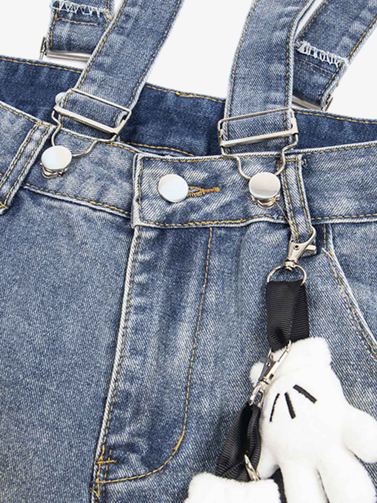 Washed Distressed Detachable Overalls Jeans