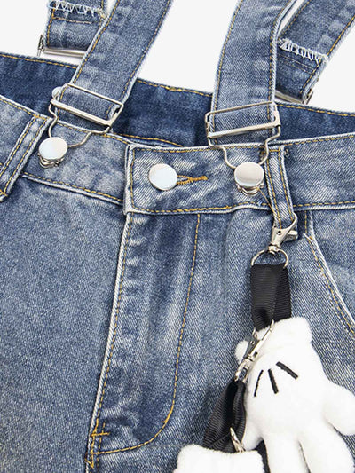 Washed Distressed Detachable Overalls Jeans