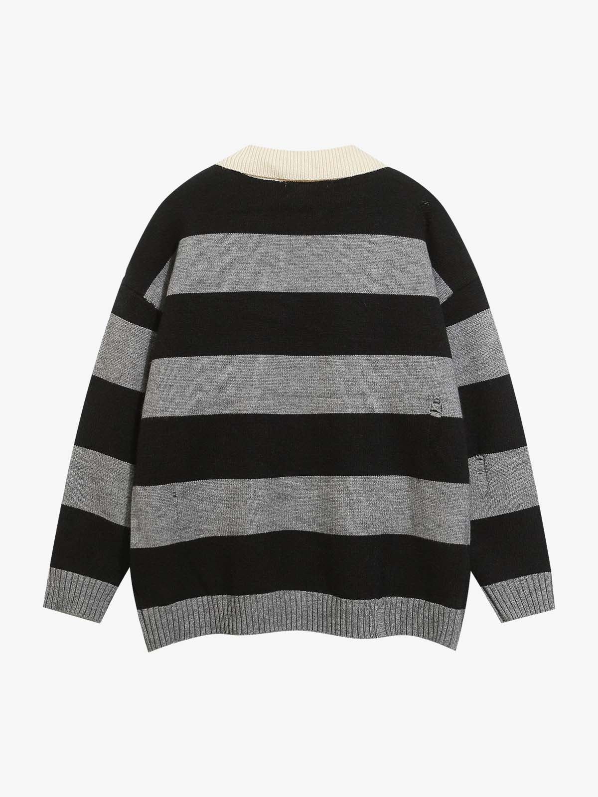 Letter Embroidery College Striped Sweater