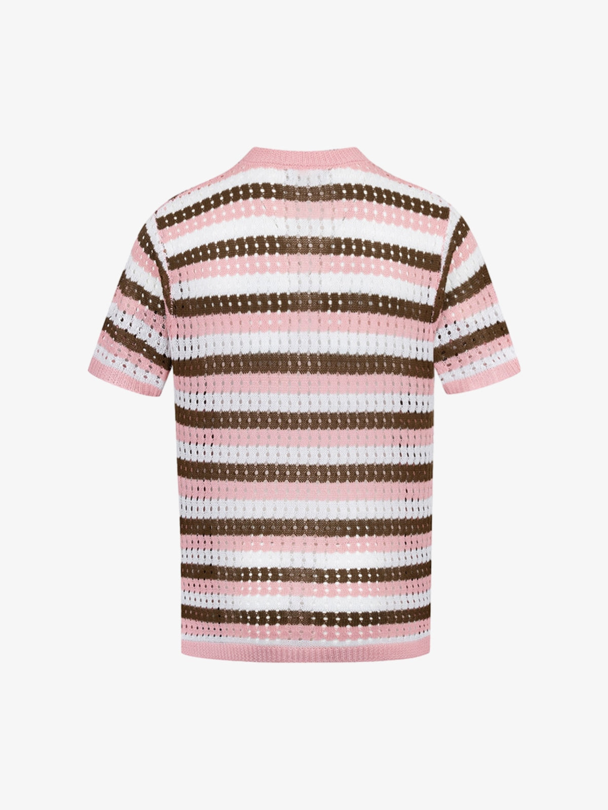 Contrast Striped Crochet Openwork Knit Short-sleeved T-shirt