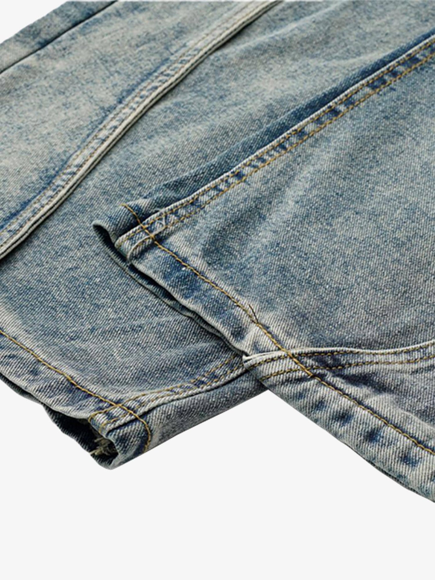 Washed Distressed Deconstructed Split Barrel Jeans - 2359