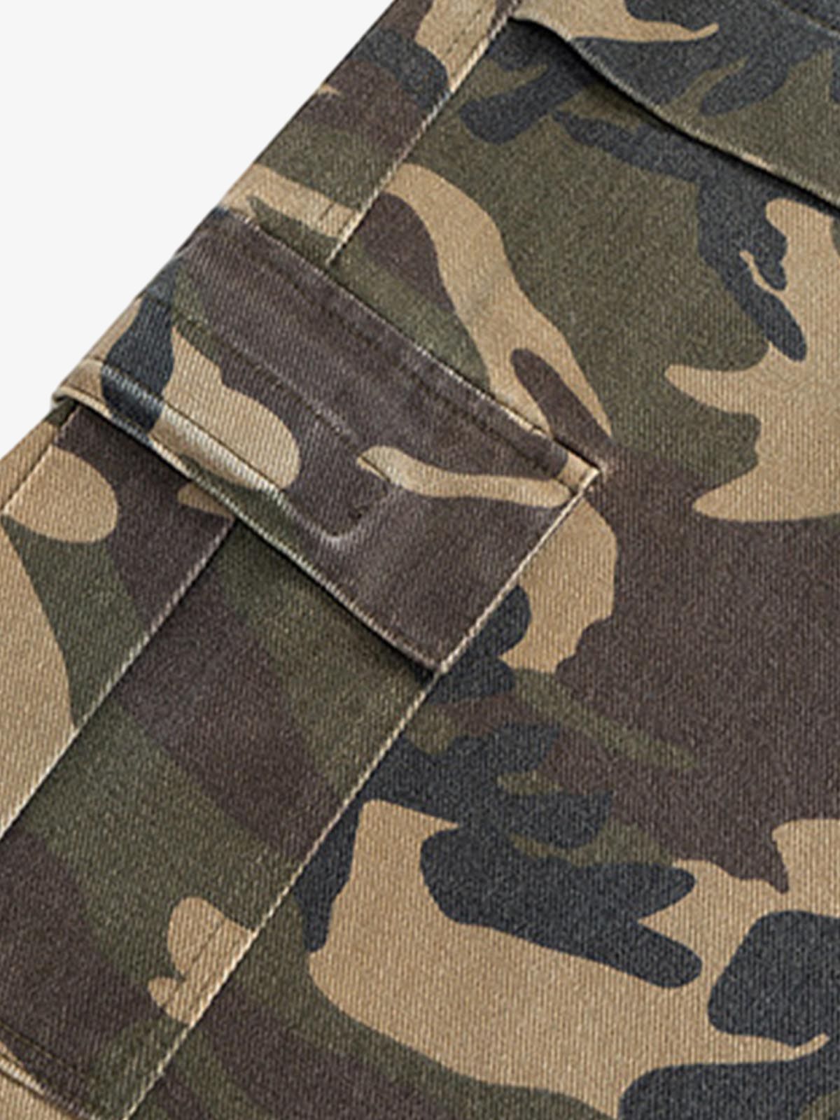 Retro Stitching Faux Two-Piece Camouflage Jeans - 2413