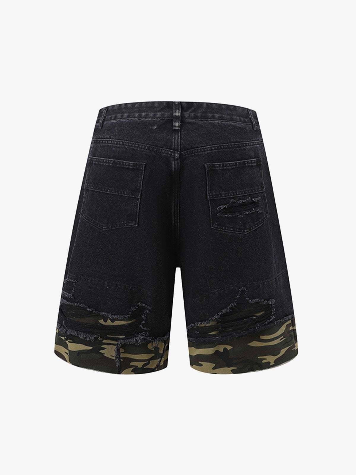 Patchwork Camouflage Ripped Shirt Jorts Denim Suit