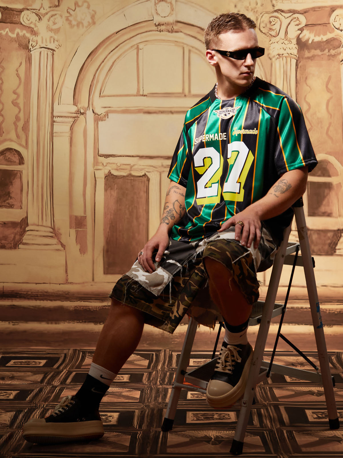 Original Retro Striped Spliced Sports Jersey T-Shirt - 2422