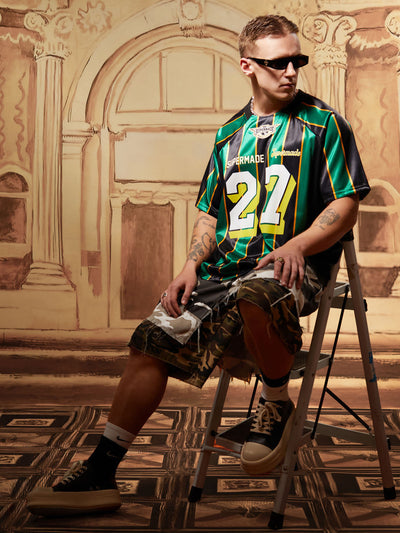 Original Retro Striped Spliced Sports Jersey T-Shirt - 2422