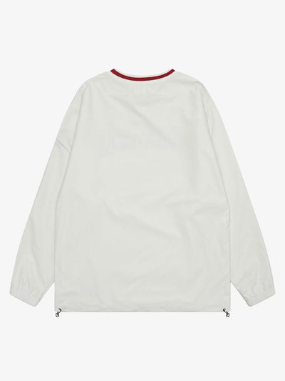 Retro Embroidered Monogrammed V-neck Sweatshirt - 2146
