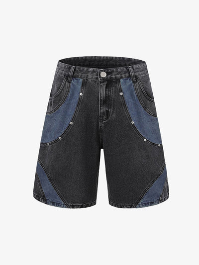 Deconstructed Patchwork Short-Sleeve Cropped Denim Set
