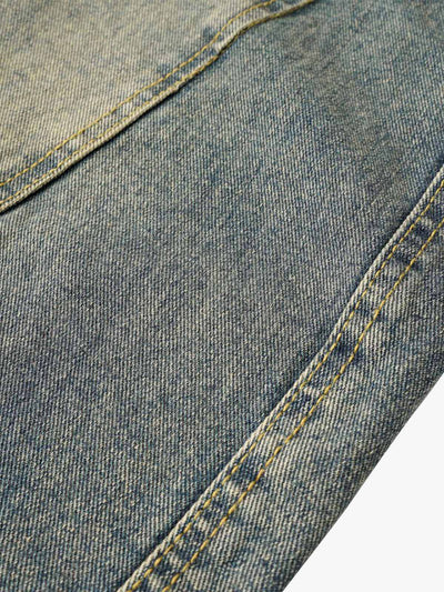 Washed Distressed Split Drawstring Barrel Jeans