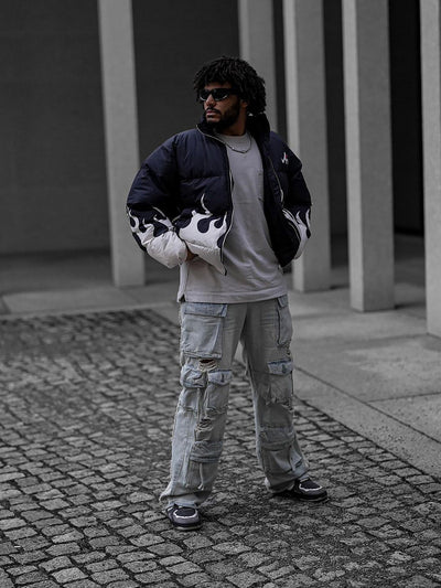 Washed Multi-pocket Work Cargo Jeans - 1830