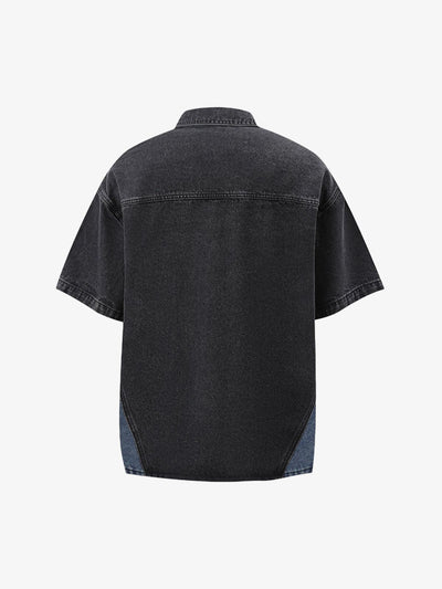 Deconstructed Patchwork Short-Sleeve Cropped Denim Set