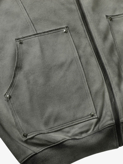 Street Washed Distressed Stitching Rivet Hooded Jacket