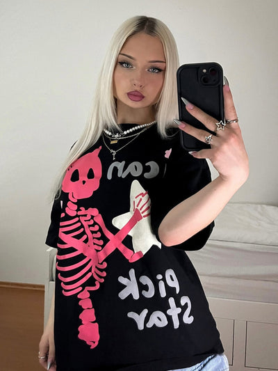 Made Retro Skull Letter Foam T-shirt - 2001