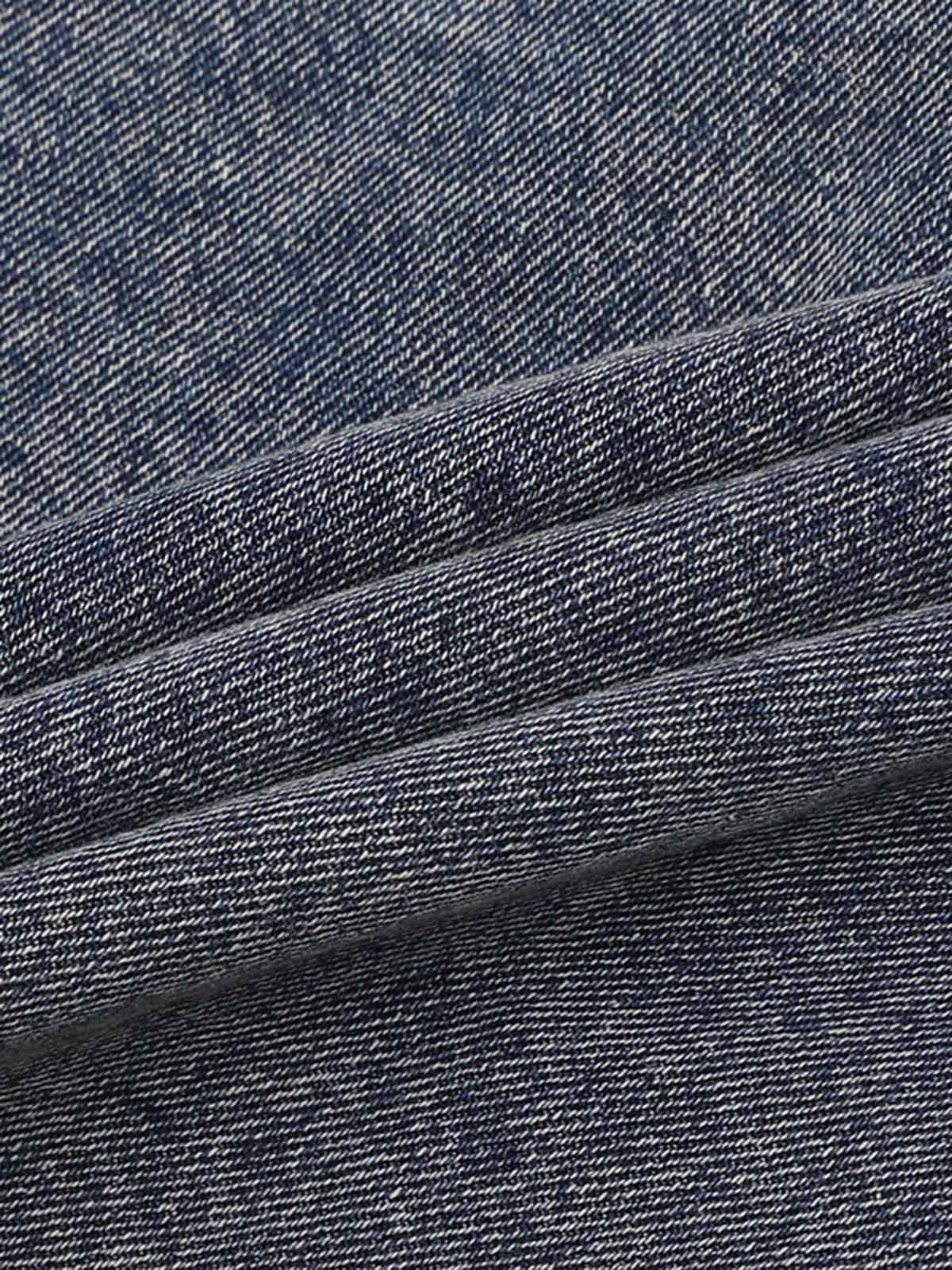 Patchwork Camouflage Ripped Shirt Jorts Denim Suit